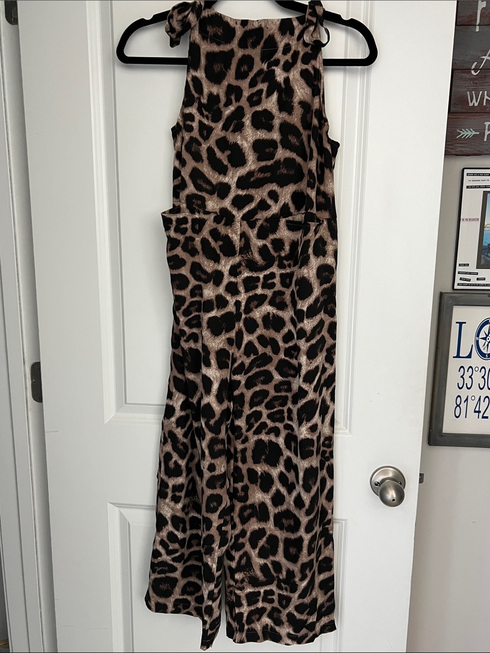 SHEIN Brown & Black Leopard Tie-Shoulder Jumpsuit
